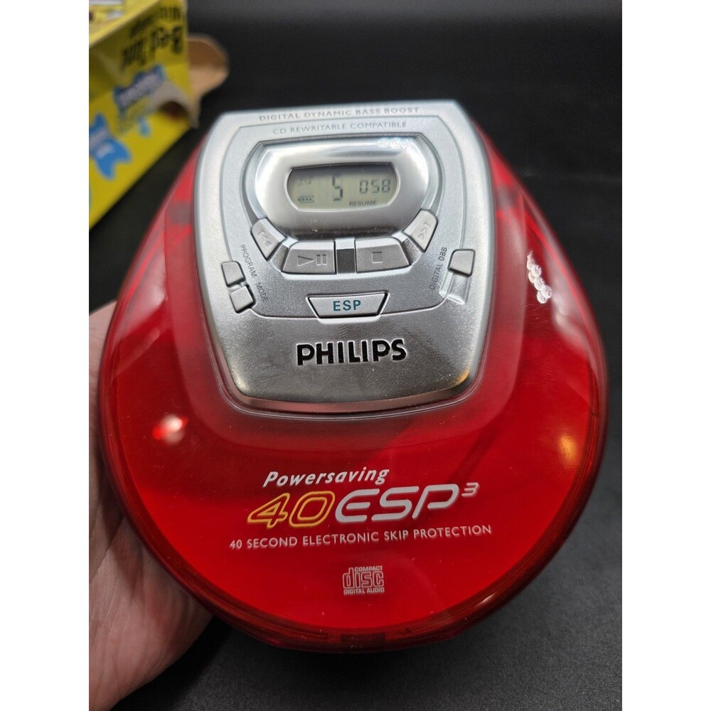 Rare Red Philips Powersaving 40 ESP3 CD Player 40 Second Skip Protection AZ-9106
